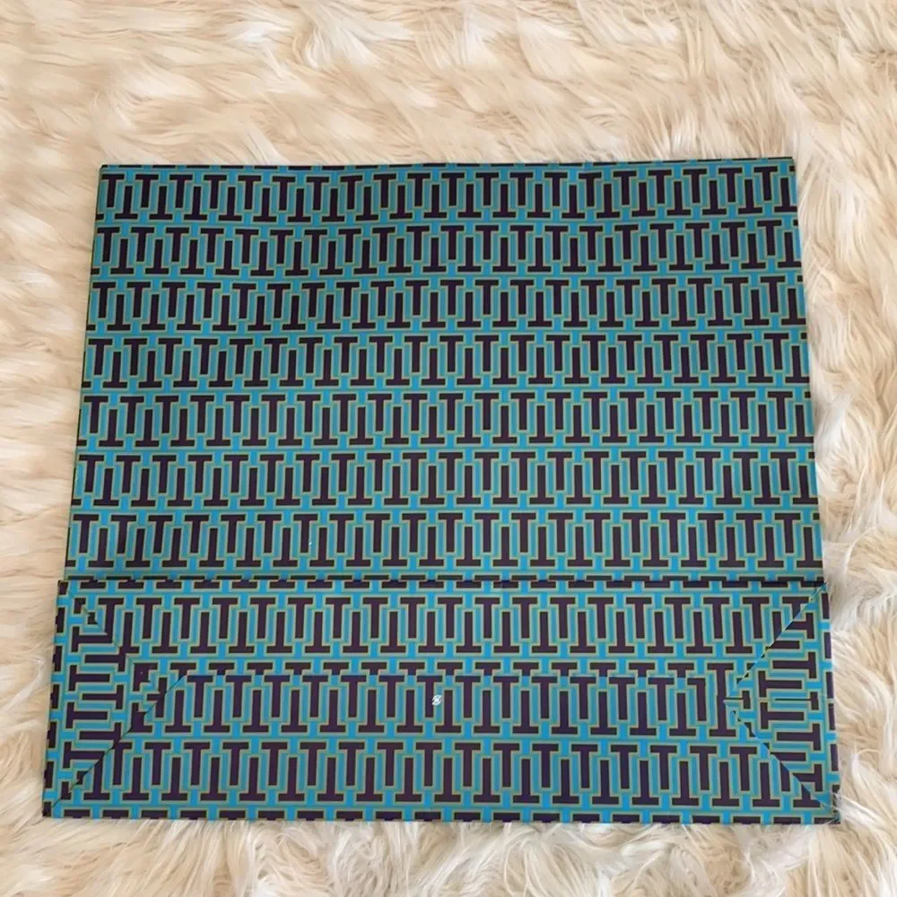 Designer Tory Burch Blue Purple and Green Paper Shopping Bag with Bow
